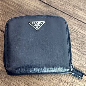 Prada Black Leather Zip Wallet